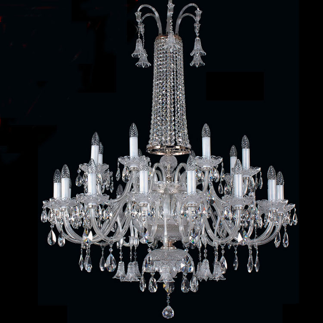 Luxury Gold Finish Crystal Pendant Light with Adjustable Counterweight and E14/E12*24PCS Bulbs Chandelier