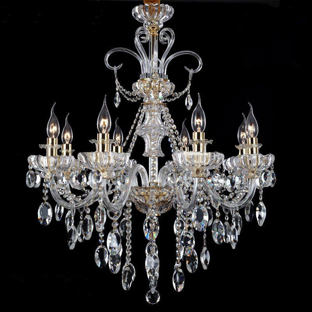 Gold Finish Crystal Chandelier with Adjustable Counterweight and E14*8PCS Light Source for Elegant Dining Rooms