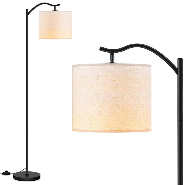 Classic Cylinder Large Lampshade Antique Curved Standing Floor Lamp with Modern Chrome Finish