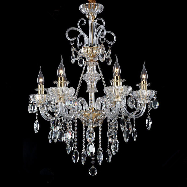 Gold Finish Crystal Chandelier with Adjustable Counterweight and E14*6PCS LED Light Source for Living Room