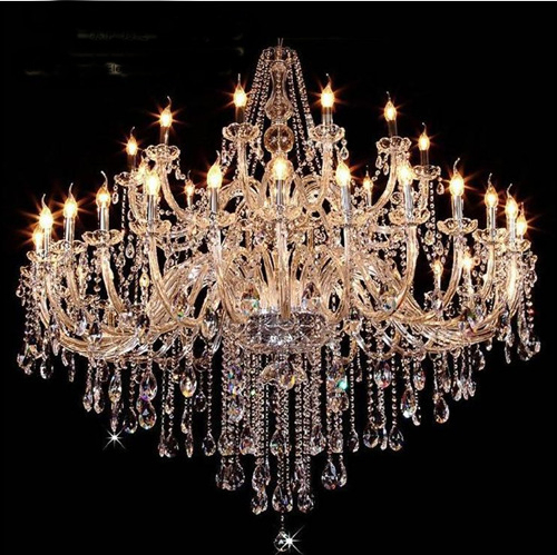 European Style Iron and Crystal Chandelier with E14/E12*36PCS Bulbs and Adjustable Counterweight