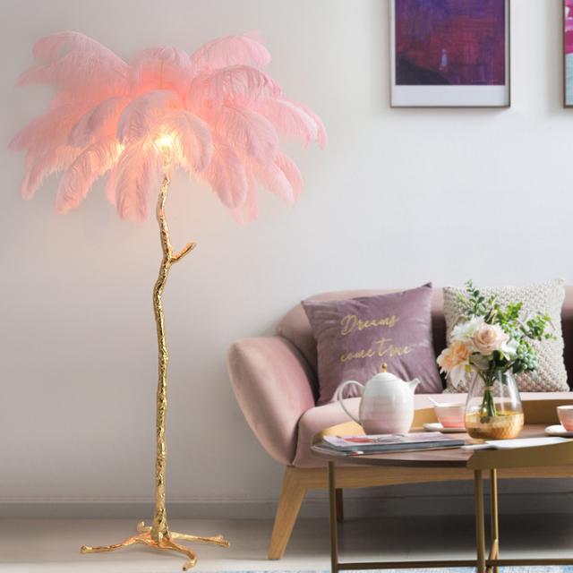 Dimmable Ostrich Feather Floor Lamp Modern Luxury Standing Lamp for Home Decoration