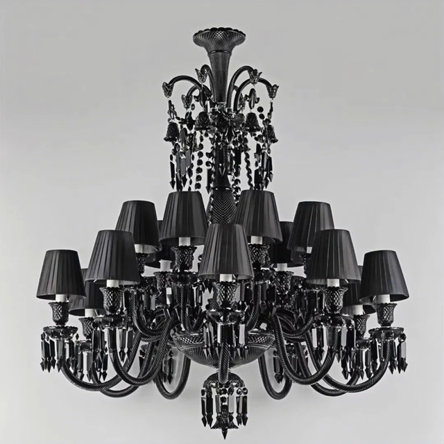 Black Crystal Pendant Chandelier LED Hanging Light with D125*H120CM Size and E14/E12*24PCS Bulbs for 90V-260V Voltage