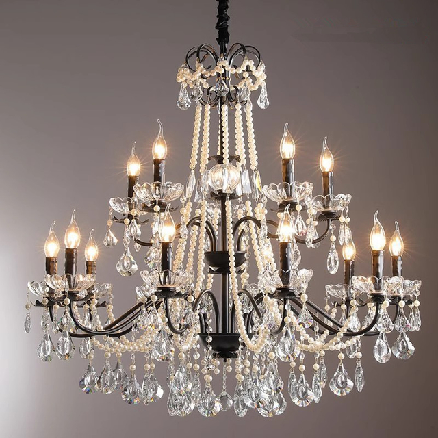 Crystal Pendant Light Chandelier with 220 Voltage E14*15pcs Light Source and Adjustable Counterweight for Living Room