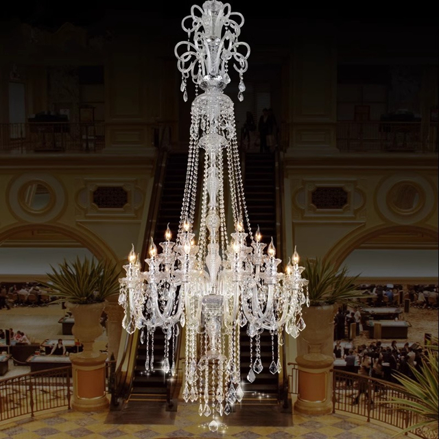 European Style Crystal Chandelier with Iron and Crystal Design D90*H210CM for Living Room